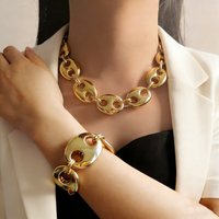 Exaggerated Punk CCB Metallic Golden Oval Short Necklace for Women Thick CCB Handmade Collar Necklace Party Gift