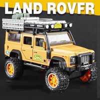 1:28 Camel Cup Land Rover Defender Model Car Toys Alloy Diecast UNIMOG RV Off-road Vehicles Sound Light Doors Opened Kids Gifts