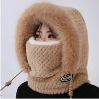 AliExpress NONE Women's Winter Thermal Hood Soft Plush Hat with Scarf and Mask, Windproof Ear Protection for Outdoor Riding and Cycling