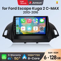 Radio samochodowe Junsun Android Auto do Ford Escape Kuga 2 C-MAX 2013 2014 2015 2016, multimedialny bezprzewodowy Apple CarPlay, inteligentne systemy, ekran dotykowy IPS, odtwarzacz stereo wideo,