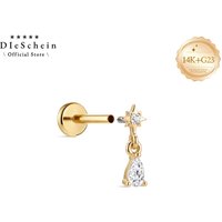AIDE 14K Gold Stud Earrings Women Curved 3 CZ Flat Back Stud Earrings 18G Internally Threaded Cartilage Piercing Gift for Women