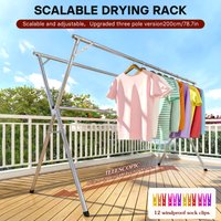Three Bar Clothes Drying Rack Folding Indoor Outdoor, Foldable Portable Laundry Drying Rack, Heavy Duty Laundry Hanger Dryer Rac