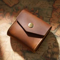 Genuine Leather Mini Coin Purse for Men Women Vintage Leather Handmade Small Wallet Portable Snap Pocket Change Holder Pouch