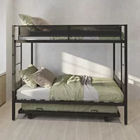 For Twin Metal Bunk Bed with Trundle, Twin Size Triple Bunk Beds Frame with 2 Side Ladders 3 Kids/Adults, Noise-Free Wood