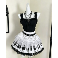 2026 Retro Vintage Y2K Piano Print Lace Ruffle Mini Skirt Women Harajuku French Elegant Casual Summer Streetwear Fashion Skirt