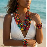 Bohemian Irregular Wooden Bead Handmade Beaded Necklace Earrings Bracelet Jewelry Set for Women Vacation Party Accessories