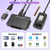 USB 3.0 to IDE and SATA Adapter, Universal External Hard Drive Adapter 2.5 or 3.5" SATA or IDE HDD SSD SATA to USB 3.0 Converter