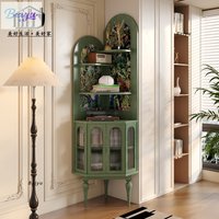 MHJ French retro side cabinet American locker Living room antique corner cabinet triangular green solid wood locker