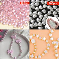 200pcs 9mm White And Pink Peach Heart Acrylic Beads Can Be Used For DIY Jewelry Decors Handmade Craft Jewelry Making Supplies
