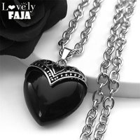 Black Peach Heart Goth Stone Necklace Women Men Stainless Steel Silver Color Egirl Chain Statement Necklaces Jewelry NZZZ367-2