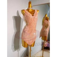 Latin Dance Costume AB Stone Female Adult Children High-End Customized Bead Tube Tassel Cha Samba Performance Dress