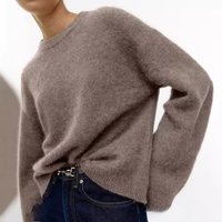 Loose Thickened Cashmere round Neck Knitted Sweater Women's Fashion Autumn Winter Color Long Sleeve Comfortable Fit Swe...