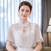 Women Bride Chiffon Shawl Evening Prom Cape Solid Soft Elegant Formal Sheer Cape Wedding Cosplay Shawl Wedding Accessories