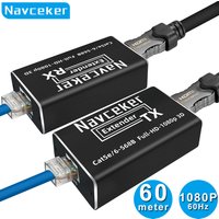 Navceker 60m HDMI Extender POC 1080P 3D HDMI Extender No Loss EDID RJ45 to HDMI Extender Transmitter Receiver over Cat5e/Cat6