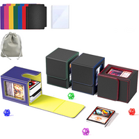 Trading Card Storage Box with Display Window Card Deck Box Holds 120+ Single Sleeved Cards Magnetic PU Leather Case for MTG TCG