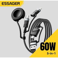 Essager 5 in 1Magnetic Watch Wireless Charger USB Type C Lightning Cable For iPhone 16 15 Pro Max Huawei iWatch 8 MacBook iPad
