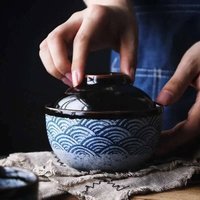 Japanese Tableware Stew Bowl Ceramic Bowl With Lid Dessert Steamed Egg Bowl Soup Bowl Dessert Underglaze Color Ramen Bowl