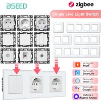 BSEED Zigbee Switch Modules No Need Neutral Wire Light Part Smart Sockets Click DIY Combination 86mm Glass Frame ST TV Cat6 Key