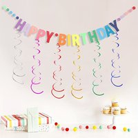 Happy Birthday Banner Hanging Swirl Decorations Colorful Gradient Letter Banner with Hanging Swirls Perfect for Birthday Parties