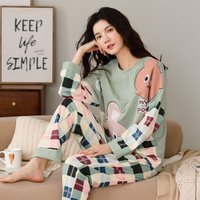 Women's Suit Pajamas Fall and Winter Long-Sleeved Long Pants Homewear Two-Piece Set Ladies Cartoon Pattern Sleepwear Loungewear