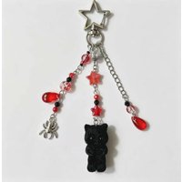 Plush Black Cat Keychain, Gothic Style Red Beaded Key Ring, Aesthetic Bag Pendant with Spider Charm, Novelty Gift for Friends