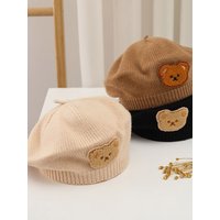 Cute Bear Baby Knit Beret Winter Warm Toddler Woolen Hat 1-3year Kids Artist Painter Cap Cartoon Beanies Children Crochet Bonnet