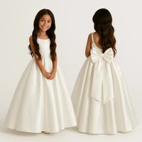 Satin Wedding Party Dresses for Kids Bow Simple Flower Girl Dress Birthday Toddler Bridesmaid Dress First Communion Gowns