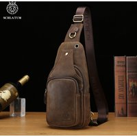 SCHLATUM 100%Genuine Leather Chest Bag Casual Triangle Crossbody Design Travel Shoulder Backpack Men Leather Multifunctional Bag