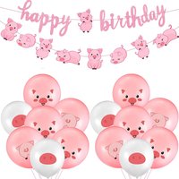 Pig Birthday Party Decorations Pink Pig Farm Animal Birthday Banner Piggy Latex Balloons for Piggy Baby Shower