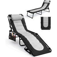 Foldable Sun Lounger Chair Outdoor Garden Recliner with Color Block Design, 4 Position Adjustable Backrest, Padded 600D Oxford
