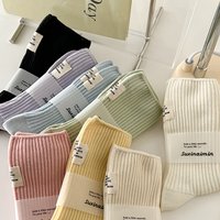 CHAOZHU Korea Japanese Double Knitted Rib Cotton Labeling Fashion Casual Basic Daily Women Girls Socks 1 Pairs