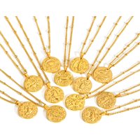 Vnox Twelve Constellation Pendant Necklace,Stainless Steel Classic Gold Plated No Fade Women Choker,Fashion Jewelry Birthday