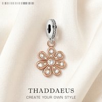 Rose Gold Petals Flower 925 Sterling Silver Charms For Women New DIY Accessories Romantic Fashion Jewelry