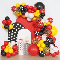 131pcs Red Yellow Black Balloon Garland Arch Kit, with Dot Latex Confetti Balloons for Cartoon Mouse Birthday Party Decoration