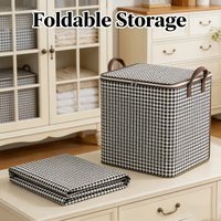 1Pc/Minimalist Style Fabric Storage Box Wardrobe Organizer Clothing Storage Box Houndstooth Storage Box