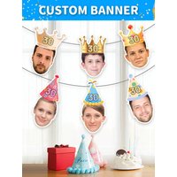20 cm individuelles Gesichts-Geburtstagsbanner mit Krone und Hut, 6 Designs, personalisiertes Foto und Alter, 7/14/21/28 Stück DIY-Partydekoration, kein Seil!