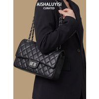 Luxury Leather Chain Shoulder Bag Women's Fashion Commuter Crossbody Bag Small Square Grid Design Lightweight Elegant Gift