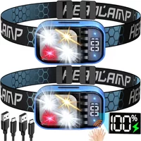 1-2pc Induction Headlamp White Red Warm Light Led Lightweight Headlight Waterproof Torch Outdoor Camping Emergency Fishing Light