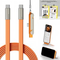 240W 90° Side Plug USB C Cable with Detachable Stand, 480Mbps Fast Charging Data Cable for Phone/Tablet