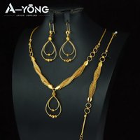 Dubai Fashion Waterdrop Jewelry Set 24k Gold Plated Arabic Exquisite Beads Necklace Bracelet Earrings Oman Bridal Jewelrys