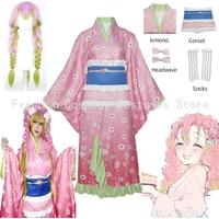 Anime Kanroji Mitsuri Cosplay Costume wig Pink Kimono Dress Outfits Halloween Carnival Party Disguise Women Suits