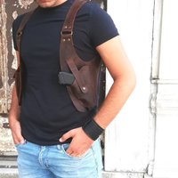 Medieval Steampunk Shoulder Chest Gun Bag Pistol Holder Vintage PU Leather Double Underarm Wallet Pocket Anti Theft Holster Bag