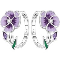 PANPOKI S925 Sterling Silver Beautiful Violet Flower Earrings Hoop Earrings Women Jewelry Original Trendy Anniversary Gifts