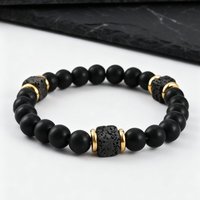 Mountain Stone Black Bead Bracelet for Men,8mm Black Agate Beaded Bracelet,Trendy Jewelry GIft