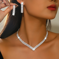 New Ultra-Shimmer Diamond V-shaped Collar Chain Fashionally Versatile Eco-friendly Bridal Necklace Earrings Set
