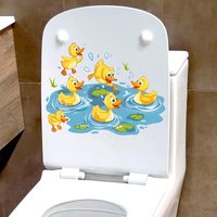 Cartoon Ducks Playing Water Toilet Stickers Bathroom Decor Waterproof Toilet Seat Decals