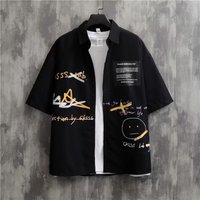 Printed Shirt Men's Trendy Brand Summer Thin Hong Kong Style Student Fashion Loose Jacket Men's Casual Shirt