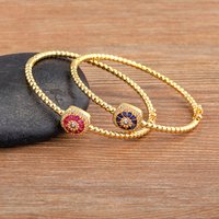 AIBEF Gold Color Jewelry Set for Women Flower Zircon Stone Bead Circle Bangles Open Rings Adjustable Anniversary Gift