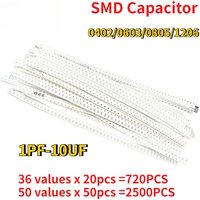 SMD Capacitor Kit 0402 0603 0805 1206 36/50Values 1PF-10UF Capacitance Sample Kit for DIY Electronics & Circuit Board Projects