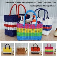 Rattan Woven Handmade Wicker Shopping Basket Multicolors 24*14*18cm/23*12*18cm Picnic Storage Basket PE
